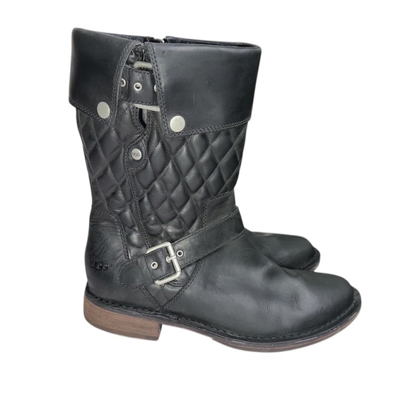 Ugg | Conor Quilted Oiled Leather Mid-Calf Moto Boots | Black | Size 9.5 - Picture 7 of 7